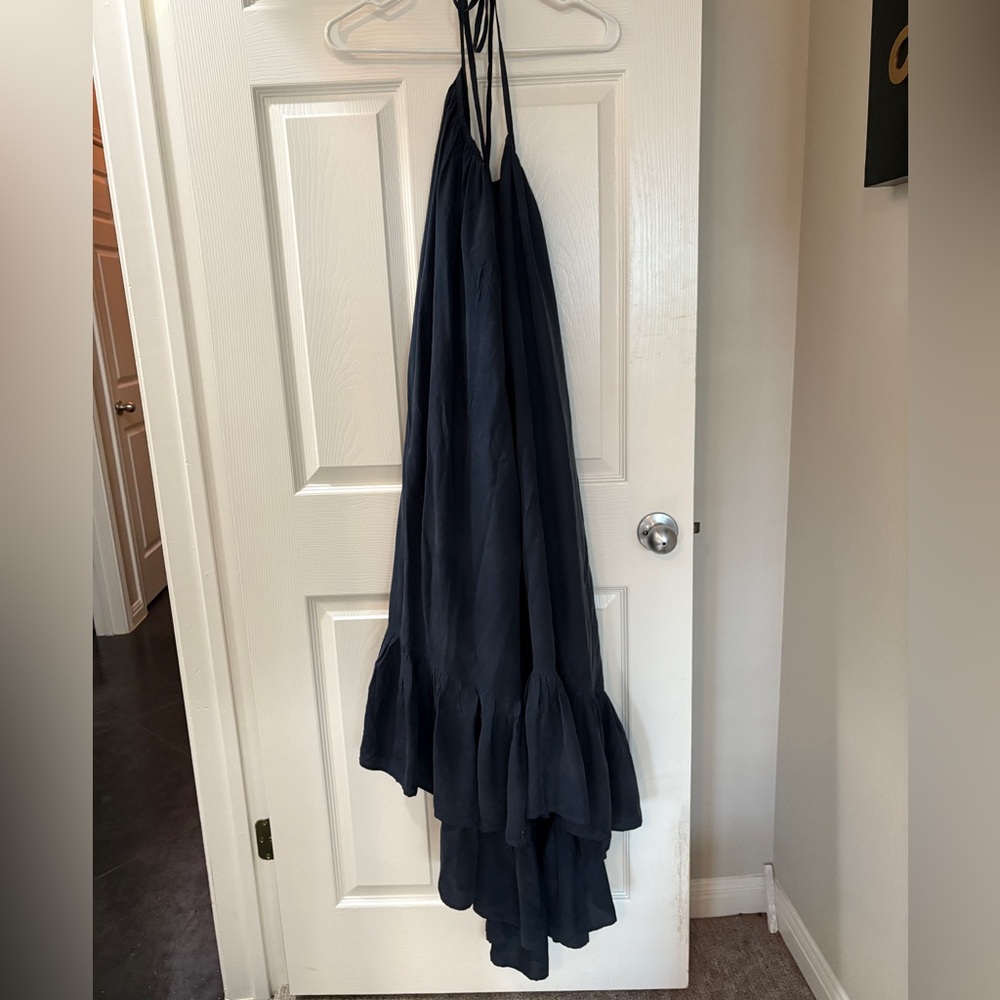 Wanderlust raw silk Navy Blue Backless Dress